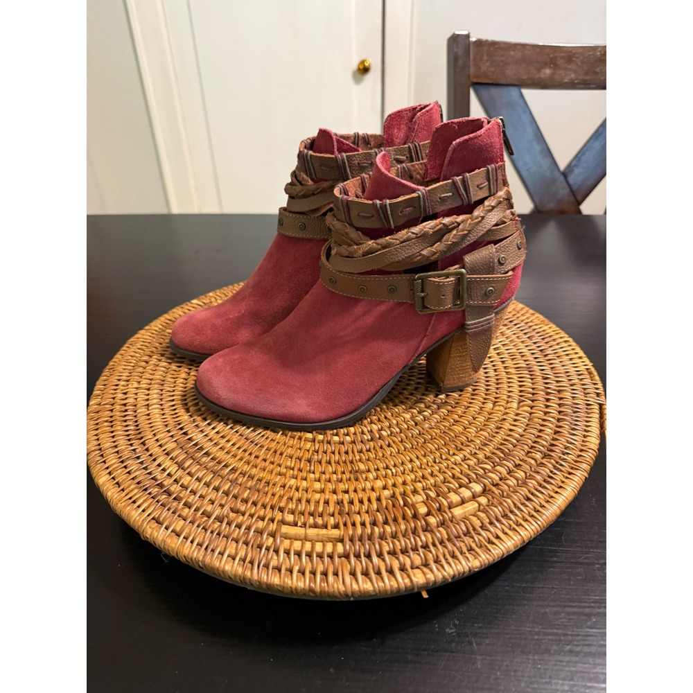 Naughty Monkey Womens Berry Red Suede Boho Strappy Ankle Boots NM120183 7.5